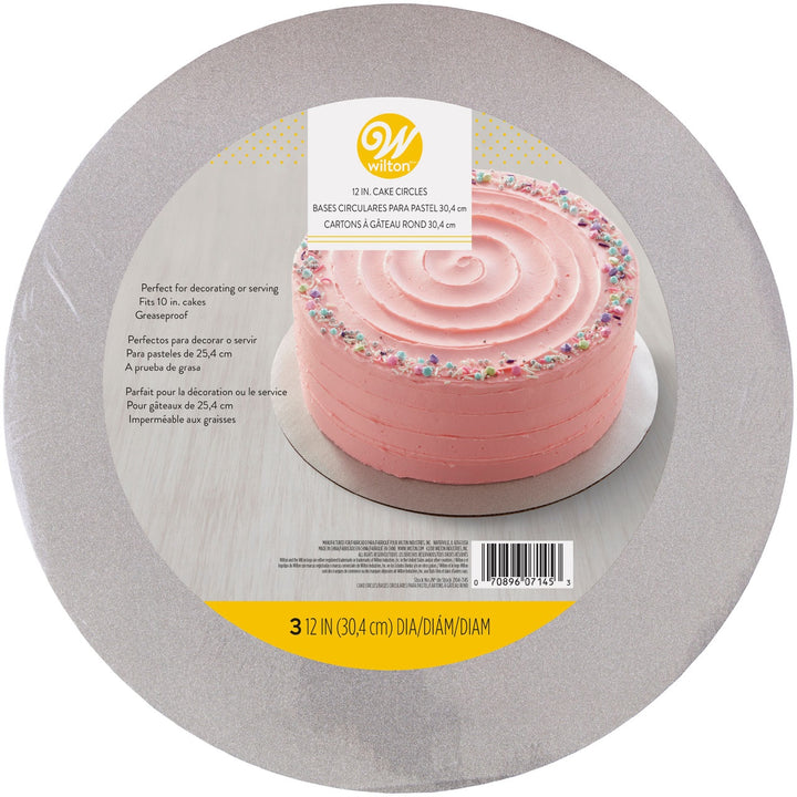 WILTON Baking Cake Board 12" 30.5CM Round 2104-7145 Silver Glitter 3PCS Pack
