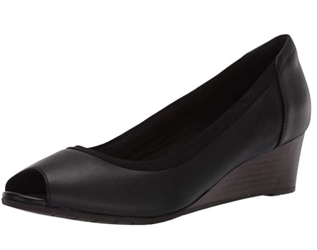 CLARKS Footwear Women's Mallory Charm Wedge Black Leather