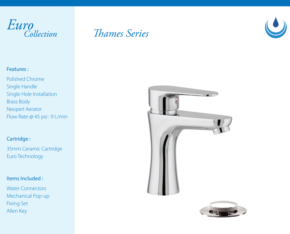 DURAFLOW Faucet Thames DURBASTHA1 with Pop Up Waste