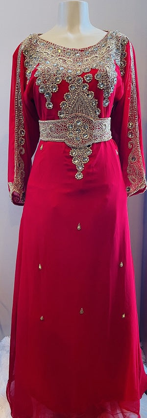 GENERIC Gown Beaded Red with Gold Bead, Stone and Band
