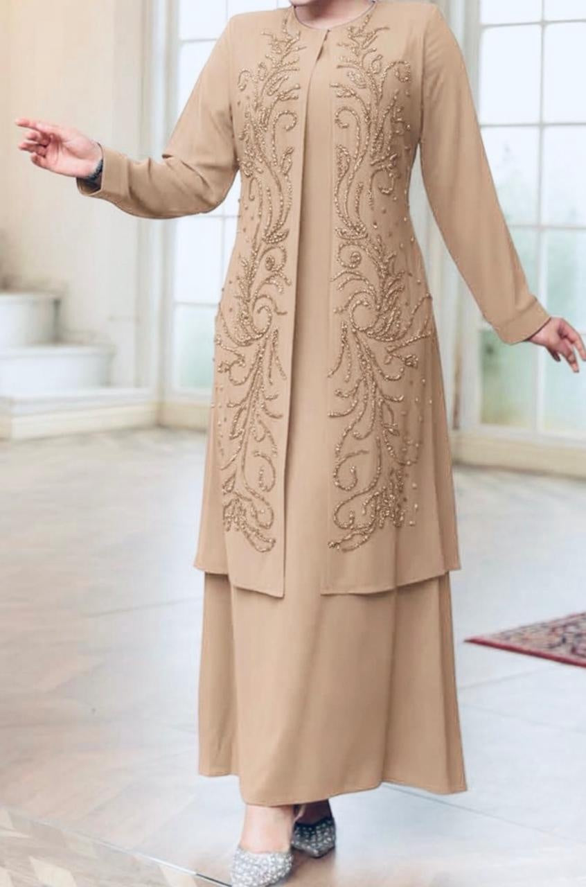 Gown Abaya Embellished Beige / Black