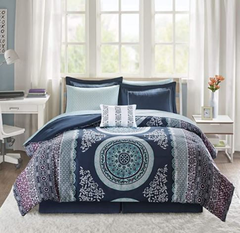 INTELLIGENT DESIGN Comforter Set Navy Queen Includes Bedsheet Set & Decorative Pillow