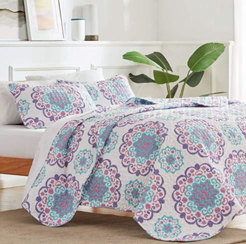SLEEP ZONE Quilt Set 3PCS Printed Lightweight Microfiber Classic Circle