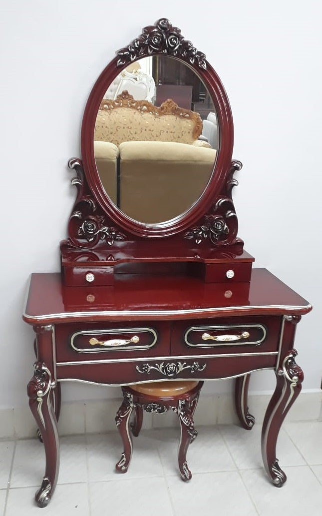 Dresser with Mirror & Seat 8016 Red and Silver
