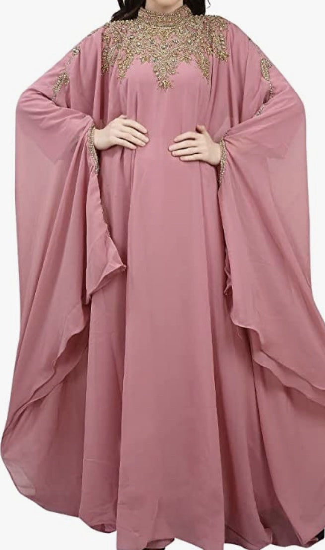 Gown Beaded Pink / Blue with Scarf