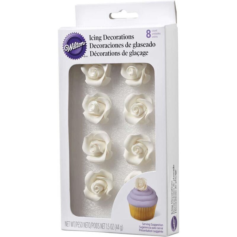 WILTON Baking Icing Decorations Rose White 8PCS Pack 1.5OZ 44G 710-1493