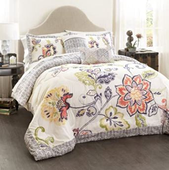 LUSH DECOR Comforter Set Queen 5 Pcs Reversible Coral & Navy