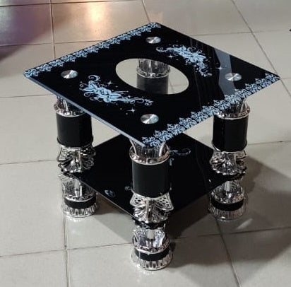 Glass Table Square Black, White & Silver CJ123-2