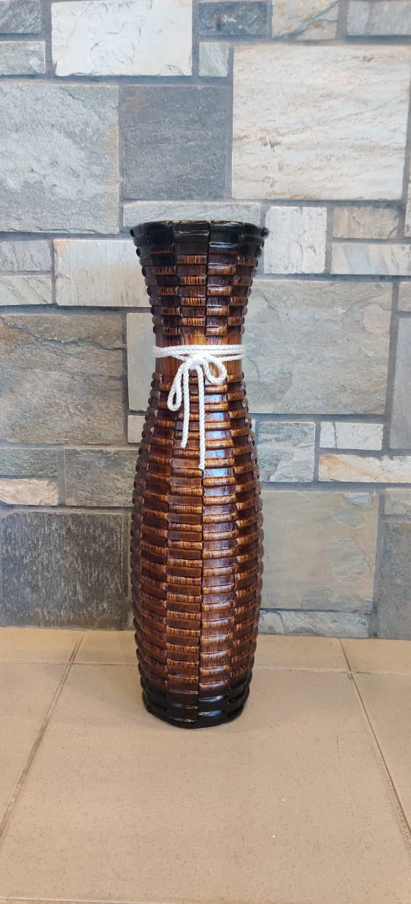 Vase 24" EQ127 Brown and Black with White Rope