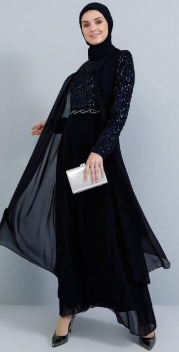 TAVIN Dress Navy Lace Bodice, Sleeve