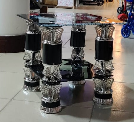 Glass Table Square Black, White & Silver CJ123-2