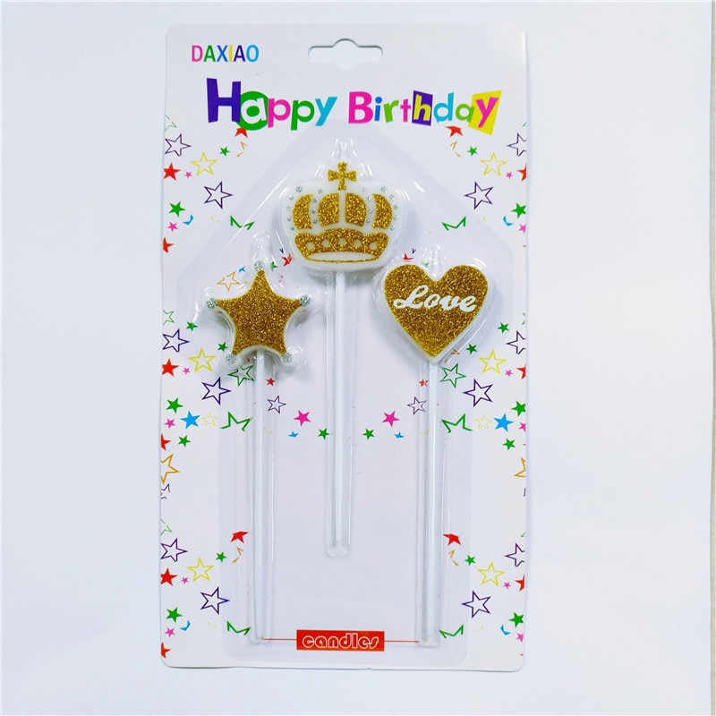 Party Birthday Candle 3PCS Pack Crown Star Heart LQ425 6114