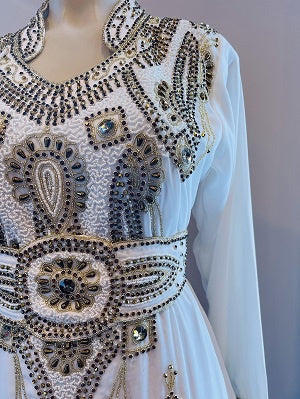 GENERIC Gown Beaded Off White with Gold and Brown Stones