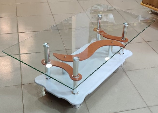 Glass Table Wood White & Brown & Glass AB72