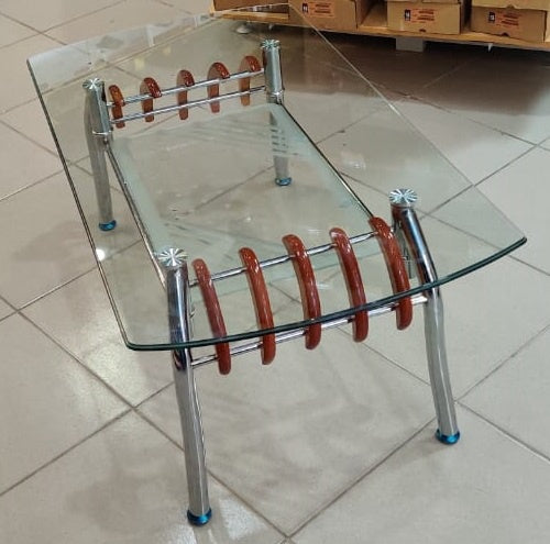 Glass Table Wood Brown & Glass A1035