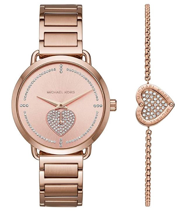 MICHAEL KORS Watch Set Women's Portia THREE-HAND Rose GOLD-TONE Stainless Steel Watch MK4468