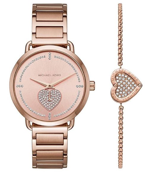 MICHAEL KORS Watch Set Women's Portia THREE-HAND Rose GOLD-TONE Stainless Steel Watch MK4468