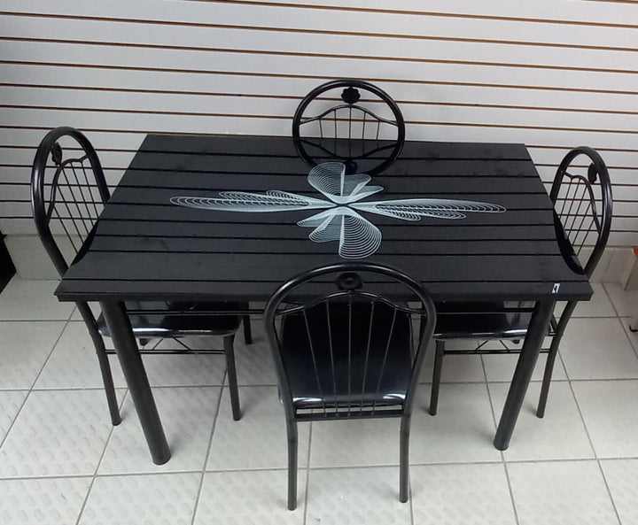 Glass Dining Table A31 with 4 Chair Set Black with Line