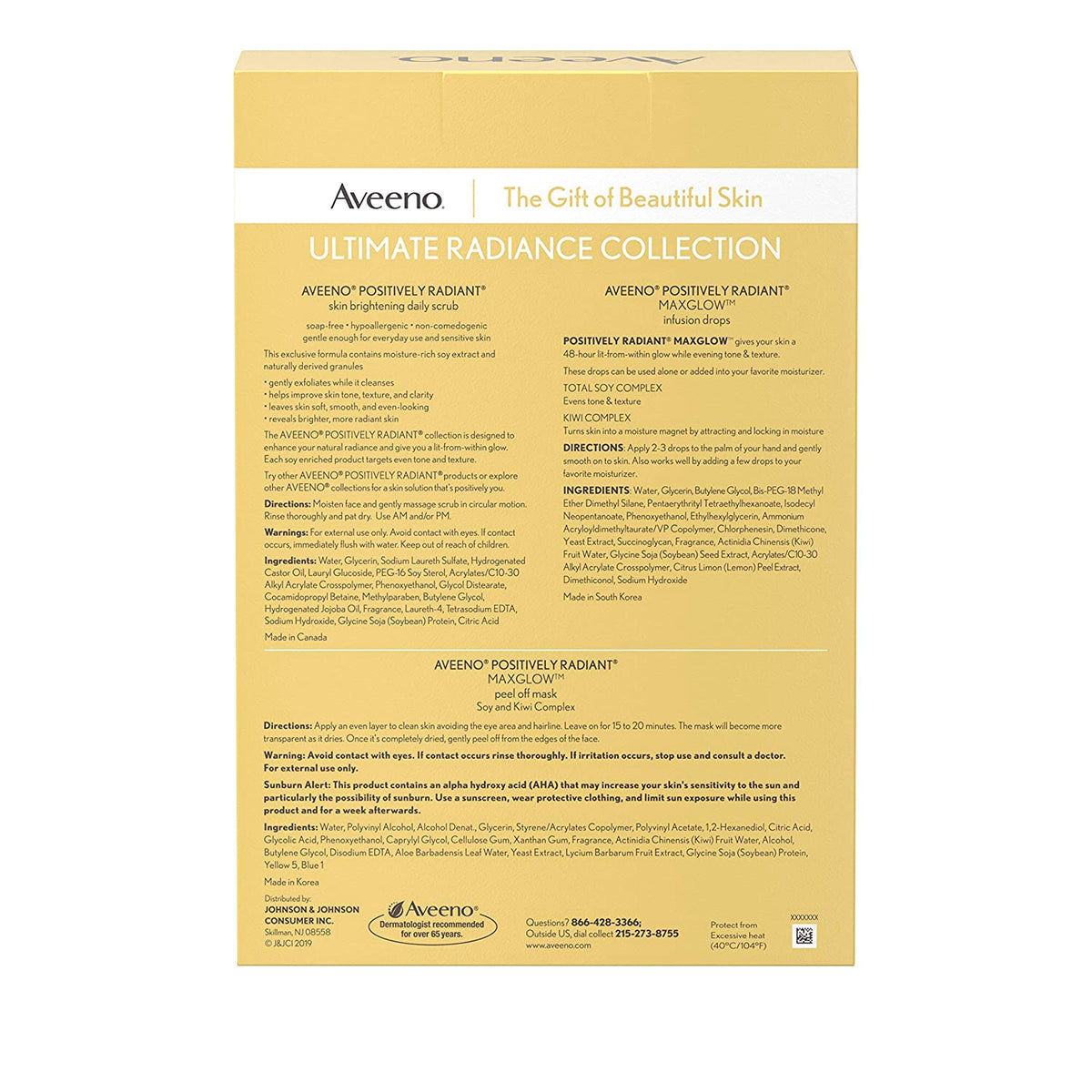 AVEENO Lotion Set Women Ultimate Radiance Collection Skincare Gift Set with Brightening Daily Face Scrub, PEEL-OFF Face Mask, and Infusion Drops, Evens Skin Tone for Softer, and Glowing Skin, 3 Items