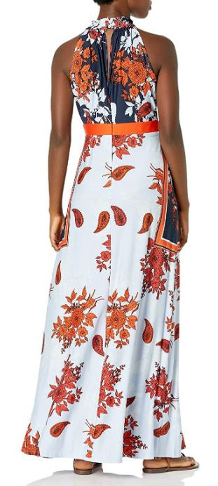 GABBY SKYE Dress Casual Mock Neck Floral Print Maxi Orange