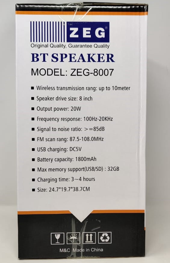GENERIC Speaker Box Zeg 8" ZEG-8007 Bt (Powered) Active Rechargeable