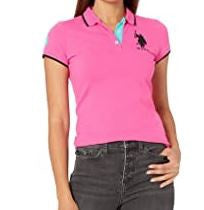 US POLO ASSN. Women Shirt Polo Us Polo Pink W/NAVY Trim, Logo