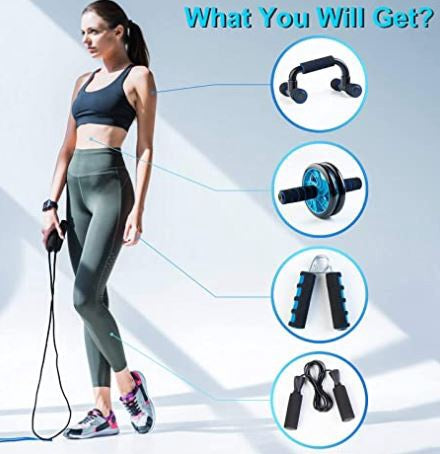 BOSWELL Ab Roller Wheel 5 IN 1 Kit Knee Pad, Grip, Skipping Rope, Resistance Bands, Pad Push Up Bars Handles