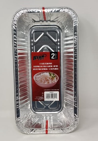 TITAN Foil Tray BZ94035R 2PCS Pack 1/3 Size Stream Pans 11.5X5.5X3" 9.2X14X7.6CM