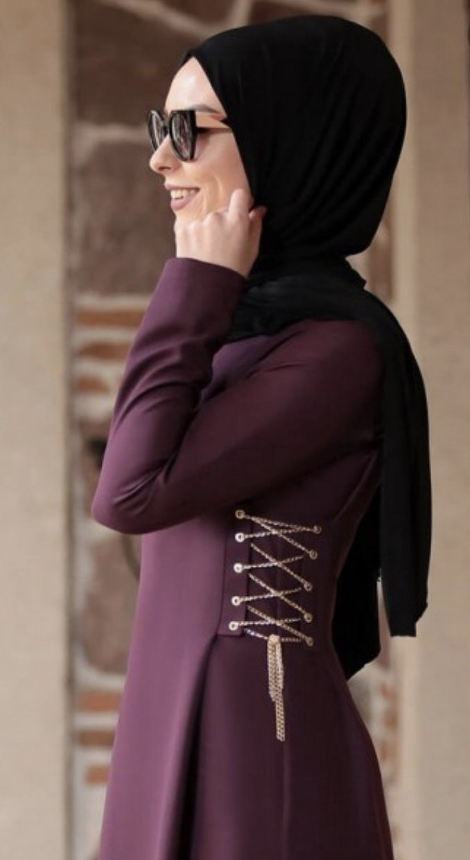 RANA ZENN Dress Plum Chain Detail Size 44