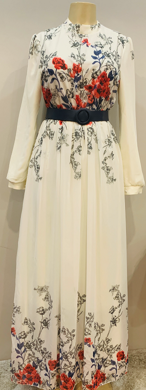 DELKAASH Dress Ecru & Navy Floral
