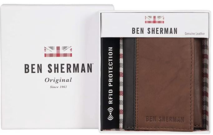 BEN SHERMAN Wallet Men Slim Bifold FULL-GRAIN Leather Rfid Gift Box