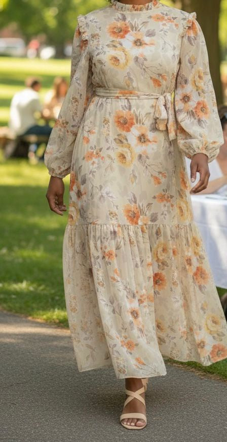 Dress Floral Lined Black / Orange
