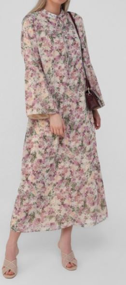 Dress Gown Lined Chiffon Floral Plus Size Covered Button