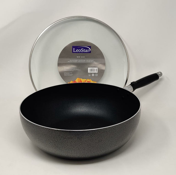 LEOSTAR Wok Pan WM32 with Glass Lid 32CM