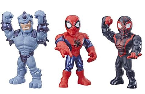 PLAYSKOOL Toy Marvel Super Hero Adventures Web Warriors 3 Pack, SPIDER-MAN, Kid Arachnid, Rhino, 10"
