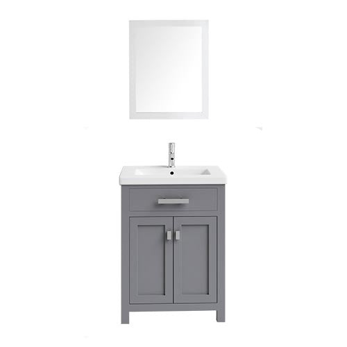 WOLLATON Bathroom Cabinet Grey with Mirror 2 Doors & 1 Draw Freestanding PVC 23.6"X18.7"X37" GNC-DCGA230