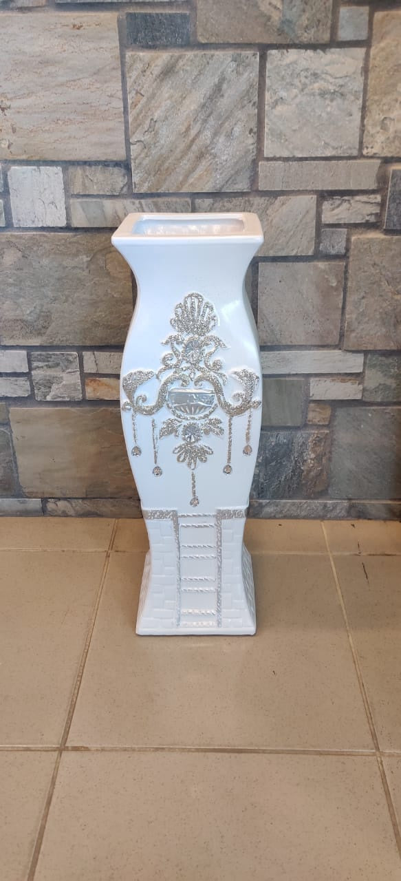 Vase 24" EQ114 White & Silver