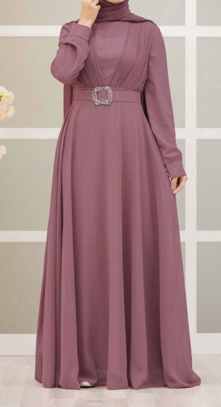 Dress Evening Chiffon Burgandy / Blush W/BELT