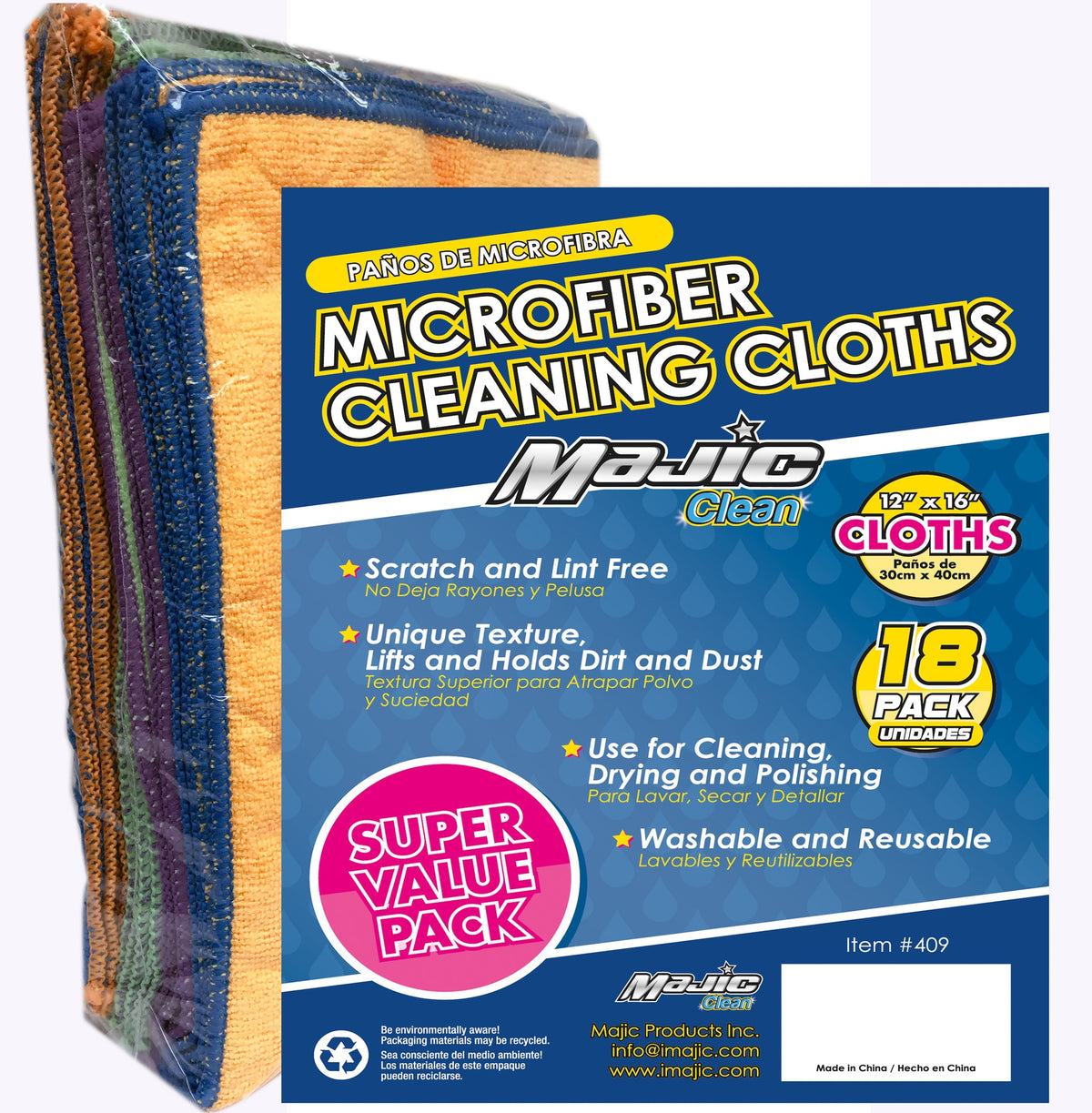 MAJIC Cleaning Cloth Microfiber 409 18PCS Pack 12" X 16"