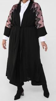 Abaya Cardigan Open Front Black & Pink