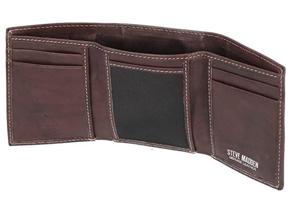 STEVE MADDEN Wallet Men Trifold Genuine Leather Brown