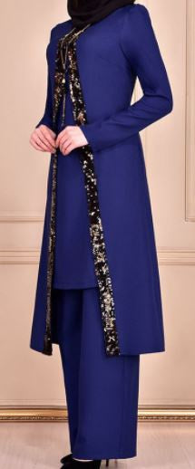 Pants Suit Set Sequin Blue Plus Size