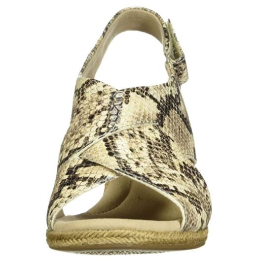 CLARKS Footwear Women's Lafley Alaine Wedge Sandal Taupe Snake Synthetic