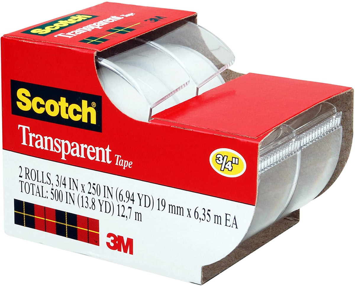 SCOTCH Tape Transparent Tape Glossy Finish 3/4 X 250 Inches 2 Rolls Pack 2-157-SS-CDN
