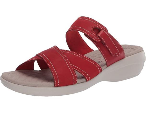 CLARKS Footwear Women's Alexis Art Flat Sandal Red NUBUCK/LEATHER Combi