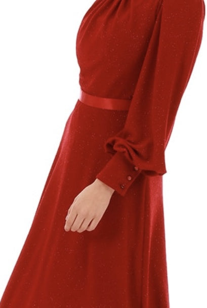 GENERIC Dress Ruby Red Lined with Bishop Sleeve