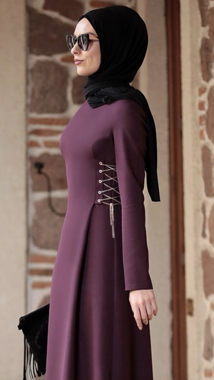 RANA ZENN Dress Plum Chain Detail Size 44