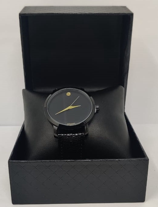 GENERIC Watch Fashion Men Black with Black Leather Ripple Strap