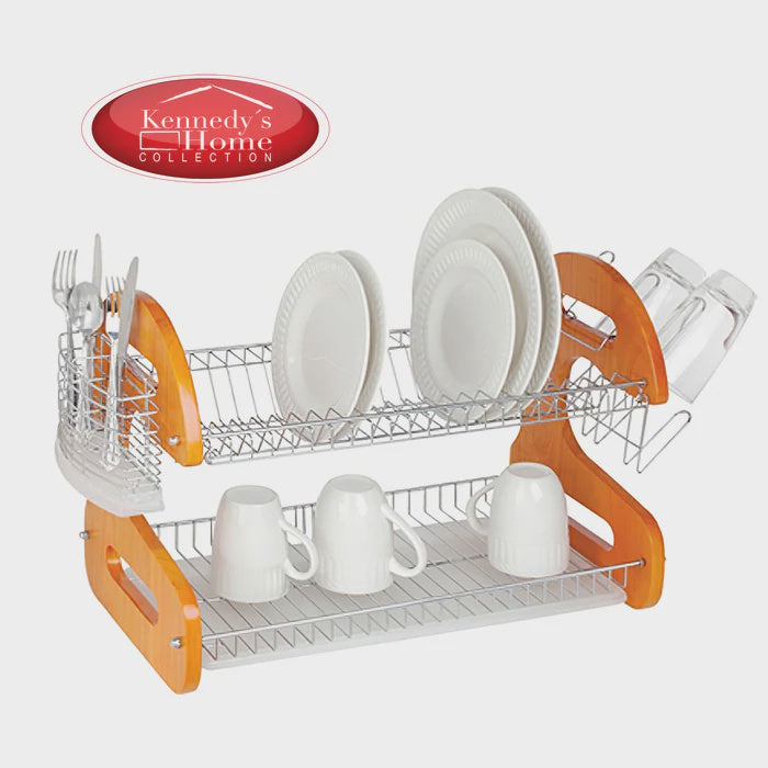 KENNEDY HOME Dish Rack Kennedy 4415 Wood Frame 2 Tier 4PCS Set