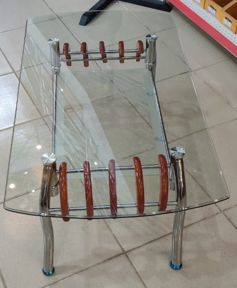 Glass Table Wood Brown & Glass A1035